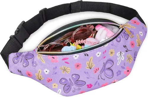 Miniatura 5 de QtGirl Riñonera para niños, bolsa de cintura con purpurina brillante con cinturón ajustable para niños, correr, acampar, viajes