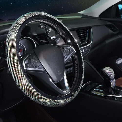 Miniatura 2 de ToBeQueen Juego de fundas para volante brillantes de 15 pulgadas, paquete de 7 piezas con accesorios de diamantes de imitación y cristales
