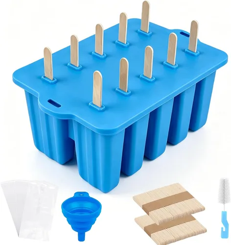Popsicle Mold Silicone Popsicle Molds,10-Cavity Homemade Popsicle Moulds,Easy Release Ice Pop Maker,BPA Free,with 100 Popsicle Sticks 100 Popsicle