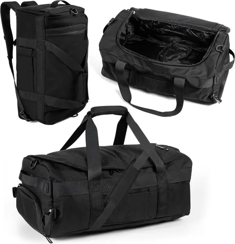 Mochila de lona 3 en 1 con bolsillo para zapatos y portátil, portavasos, gimnasio ventilado y bolsa de viaje, Negro, Sobre el hombro/mochila/bolsa