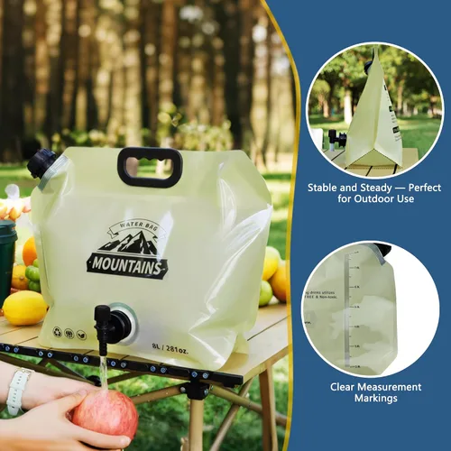 Miniatura 5 de Jarra de agua plegable de 2.1 galones con espita, bolsa de agua portátil sin BPA, bolsas de agua plegables para senderismo al aire libre, viajes
