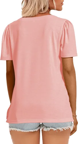 Miniatura 24 de JomeDesign - Camisetas casuales de verano para mujer, manga corta, cuello redondo, manga abullonada