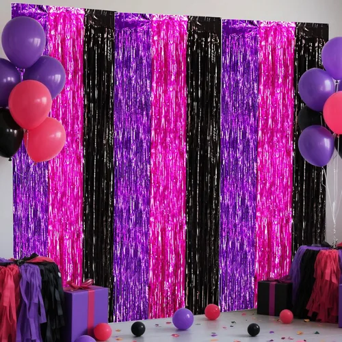 Miniatura 12 de BEISHIDA 4 Piezas de Serpentinas de Fiesta Negras y Naranjas con Flecos, Cortina de Telón de Fondo de Aluminio, Telón de Fondo de Oropel, Decoración