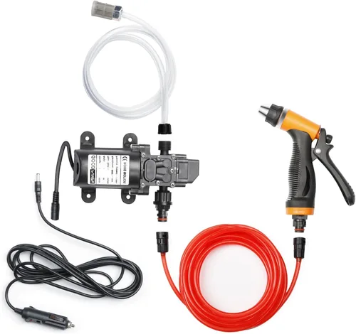 Bomba de hidrolavadora eléctrica inteligente portátil de 100 W, 160 PSI, 12 V, potente kit de lavado de presión portátil con manguera de PVC de 21.3