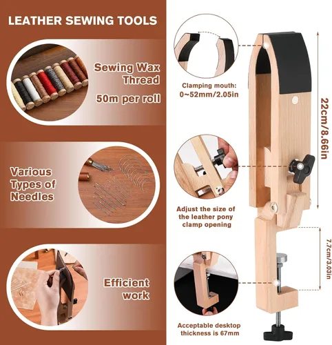 Miniatura 6 de BUTUZE Kit de trabajo de cuero, kit de herramientas de cuero en caja, kit de herramientas de artesanía de cuero, corte, perforación, tallado, kit
