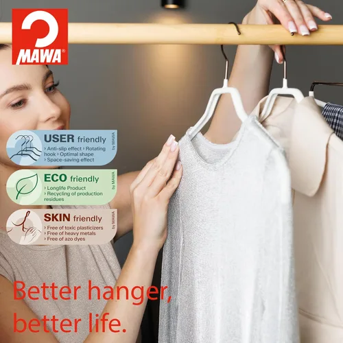 Miniatura 2 de MAWA - Perchas estrechas pequeñas de acero con revestimiento antideslizante, para camisas, vestidos, trajes, camisolas, chaquetas, gancho giratorio