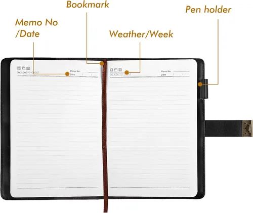Miniatura 3 de Kesote Diario Negro con Cerradura, Cuadernos de Diario con Cerradura de Cuero Sintético Rellenable, Planificador Organizador con Bolígrafo, A5