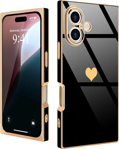 Miniatura 54 de Compatible con iPhone 12 Funda Rectangular Bonita Chapado Dorado Lujo Corazón de Amor Funda de Teléfono para Mujeres Niñas A Prueba de Golpes
