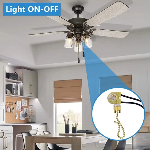 Miniatura 2 de Interruptor de luz de ventilador de techo ZE-109, interruptor de cadena de encendido y apagado compatible con la mayoría de las luces de ventilador