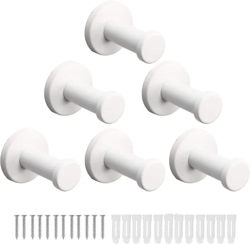 Miniatura 29 de Ganchos para toallas de baño, paquete de 6 ganchos redondos para abrigos, gancho resistente para bata montado en la pared, colgador de ropa Cromo
