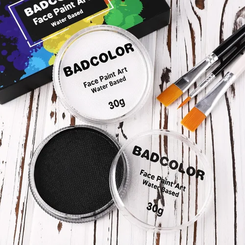 Miniatura 2 de Pintura corporal y facial negra y blanca de payaso con 3 pinceles de pintura, paleta de maquillaje SFX a base de agua para niños y adultos, pintura