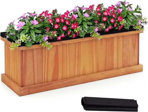 Miniatura 16 de Giantex Jardinera elevada para jardín o vegetales, maceta montada en ventana para jardín, caja de madera para plantar, 40 x 12 x 12 pulgadas