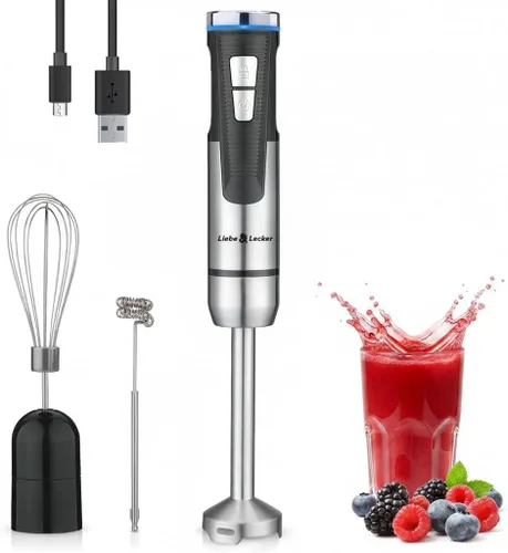 Liebe&Lecker Batidora de inmersión inalámbrica, juego de licuadora de mano 3 en 1 con 8 velocidades, mezclador eléctrico recargable para batidos,