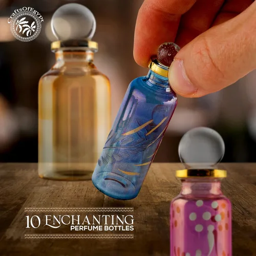 Miniatura 8 de Botellas de perfume egipcias, mini botellas de vidrio vacías para perfume, aceites esenciales o poción – Juego de 30 frascos pequeños decorativos