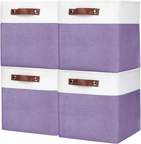 Miniatura 13 de Bagnizer 13x13 Cajas de almacenamiento cúbicas, caja de almacenamiento plegable de tela, paquete de 4 cestas de armario con asas para organizar