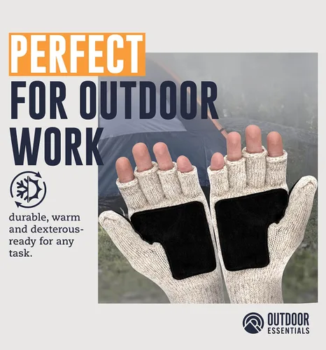 Miniatura 6 de Guantes de invierno sin dedos, guantes de lana convertibles para hombres y mujeres, guantes de nieve cálidos de punto térmico para clima frío