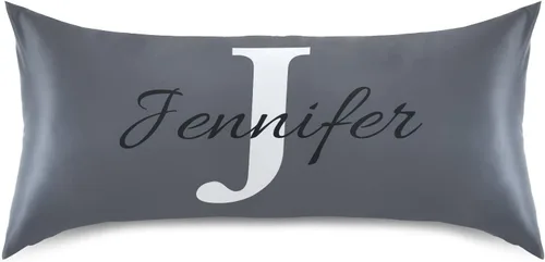 Miniatura 40 de Fundas de almohada negras personalizadas de seda con cierre de sobre, funda de almohada de satén tamaño estándar para personas que duermen