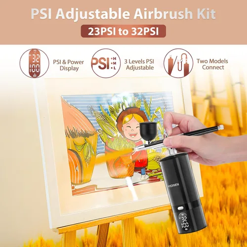 Miniatura 4 de Kit de aerógrafo de 32PSI, kit de aerógrafo de acción simple con compresor, juego de pistola de aerógrafo con pantalla LED para pintura, arte