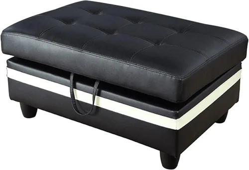 Miniatura 10 de Otomana de almacenamiento de cuero regenerado 37 x 24.5 x 16.5 pulgadas de alto para apartamento, casa, sala de estar, oficina (negro, otomano)