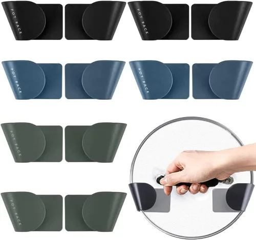Miniatura 4 de 6 pares de organizadores de tapas de ollas de montaje en pared, organizador ajustable de tapa de puerta de gabinete, ganchos para tapa de olla
