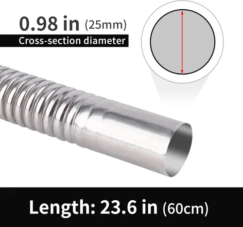 Miniatura 2 de Manguera de escape de acero inoxidable de 23.6 pulgadas, 1.0 in/1 pulgada de longitud de la manguera de ventilación de gas diésel, tubo de escape