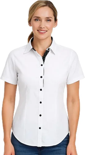 Jandukar Camisas con botones para mujer, camisas de trabajo de manga corta para mujer, tops de oficina