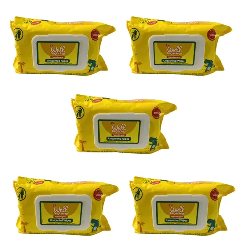 Paquete de 5 toallitas hipoalergénicas sin perfume probadas por dermatólogos, sin fragancia, suaves y fuertes, 120 toallitas