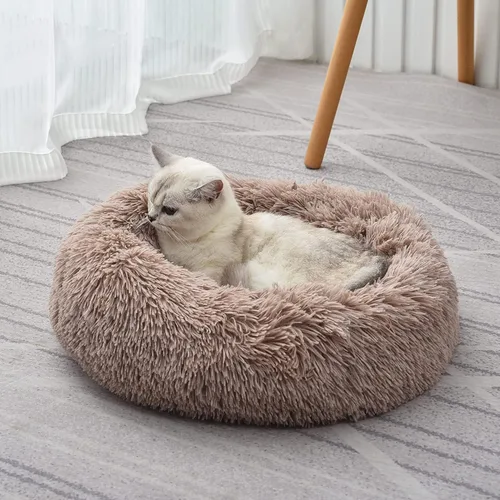Miniatura 16 de Camas para gatos de interior – Cama para gatos lavable de 20/24 pulgadas, camas para perros pequeños y medianos, antiansiedad, cama redonda de felpa