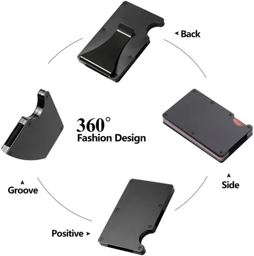 Miniatura 3 de Billetera delgada de aluminio con bolsillo frontal para hombre clip de dinero simple con bloqueo RFID minimalista Rojo Minimalista