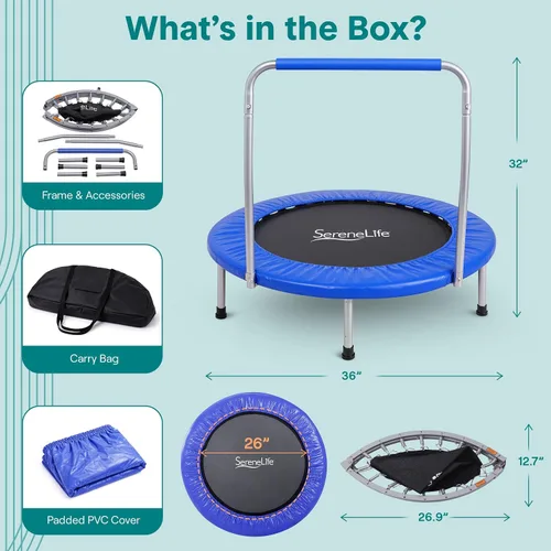 Miniatura 7 de SereneLife Mini trampolín plegable de 36 pulgadas para niños - Rebotador de fitness compacto con mango de espuma - Trampolín de ejercicio seguro