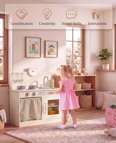 Miniatura 6 de MAMIZO Cocina de Juguete para Niños Pequeños, Set de Cocina de Juguete de Madera para Niños con Almacenamiento Inteligente, Máxima Interactividad