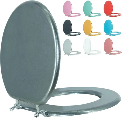 Miniatura 5 de Asiento de Inodoro Alargado de Madera Asiento de Inodoro Previene el Desplazamiento con Bisagras de Aleación de Zinc Tamaño Estándar Americano Rojo
