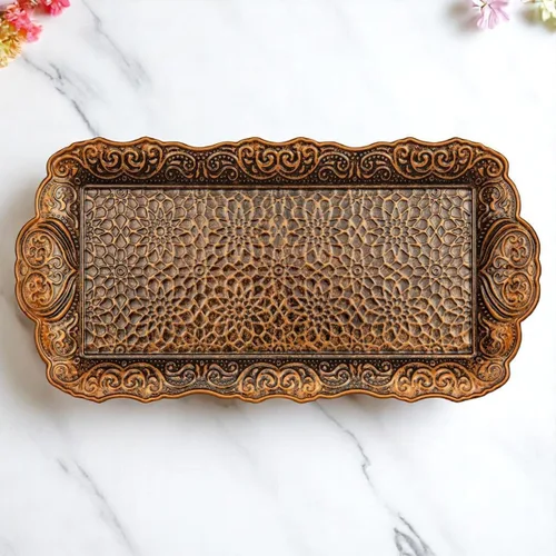 Miniatura 6 de Alisveristime Bandeja pequeña de metal ornamentado para servir – Bandeja decorativa con motivo otomano (14.2 x 7.1 pulgadas, 10.8 onzas)