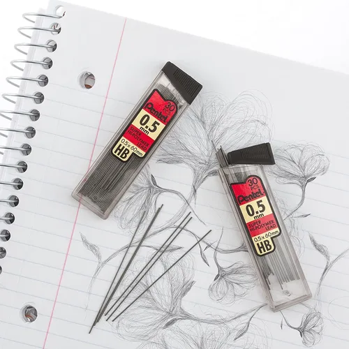 Miniatura 6 de Pentel Super Hi-Polymer HB - Paquete de recambio de plomo de 0.020 in, 6 paquetes de 30 minas y 3 paquetes de 4 borradores blancos sin látex