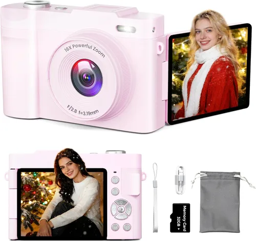 Miniatura 11 de Cámara digital 4K para fotografía, pequeña cámara de videoblogs con pantalla giratoria para YouTube, zoom 16X de 50MP, cámaras de viaje portátiles