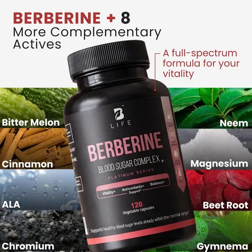 Miniatura 5 de B Life Company Suplemento de berberina 300 mg - Metabolismo del suplemento del complejo de berberina - 120 cápsulas vegetales (60 porciones)