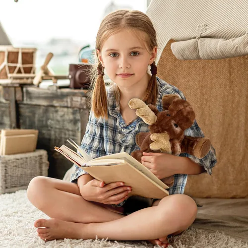 Miniatura 7 de DolliBu - Peluche de alce ponedor, suave peluche abrazable, adorable regalo de vida silvestre para niños y adultos, 9.5 pulgadas