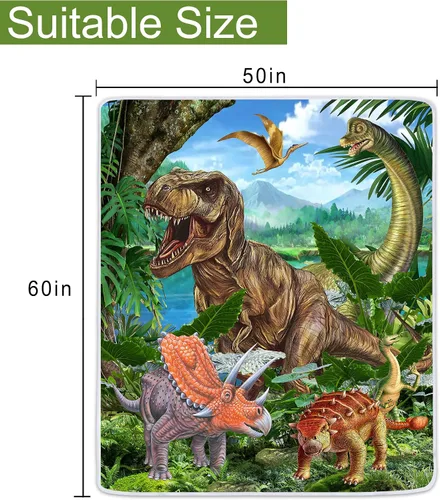 Miniatura 2 de Manta de dinosaurio, manta de dinosaurio genial para niños, manta de franela suave de forro polar T-Rex Forest para cama de niños, sala de estar