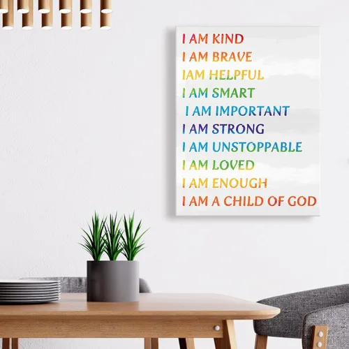Miniatura 3 de Arte en Lienzo de Afirmación para Niños con Marco para Pared, Frase Inspiradora "I Am Kind I AM a Child of God" en Lienzo para Pared Listo para Sé