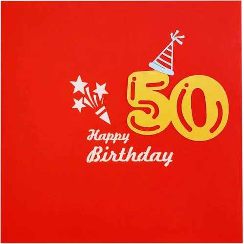 Miniatura 7 de iGifts And Cards Tarjeta de felicitación emergente 3D con caja de fiesta de cumpleaños número 50 color rojo – Cincuenta, impresionante, globos