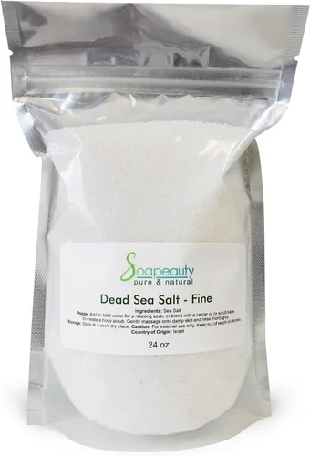 Soapeauty La sal del Mar Muerto de 24 onzas de grano fino es 100 % natural y pura utilizada en remojo de sales de baño, exfoliante de sal facial,