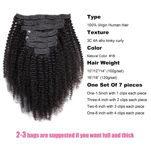 Miniatura 4 de Extensiones de cabello humano real rizado con clip, extensiones de cabello humano real 3C 4A, extensiones de cabello humano con clip, doble trama