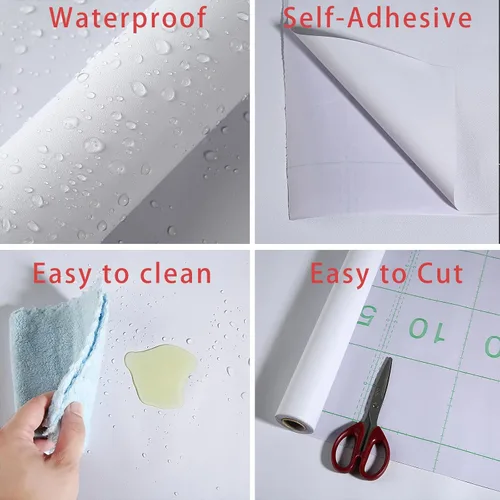 Miniatura 4 de Dimcol Papel adhesivo blanco de 15.7 x 118 pulgadas, papel tapiz autoadhesivo y extraíble, papel adhesivo decorativo para gabinetes, encimeras