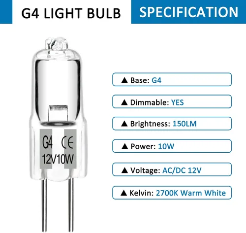 Miniatura 2 de SCNNC JC - Bombilla halógena tipo G4 de 12 V, 10 W, bajo voltaje, bombilla de paisaje, bombillas T3 bi-pin para reemplazo de luces de camino, RV