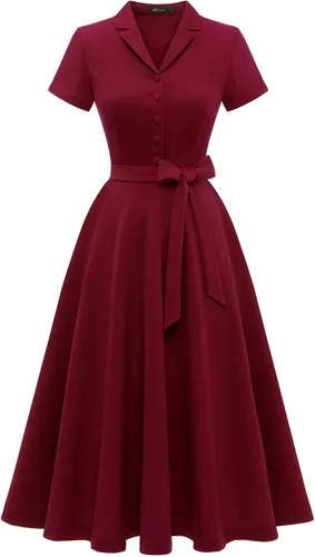 Wedtrend Vestido de té vintage para mujer, manga corta, vestido de cóctel para fiesta, trabajo, iglesia, vestido casual