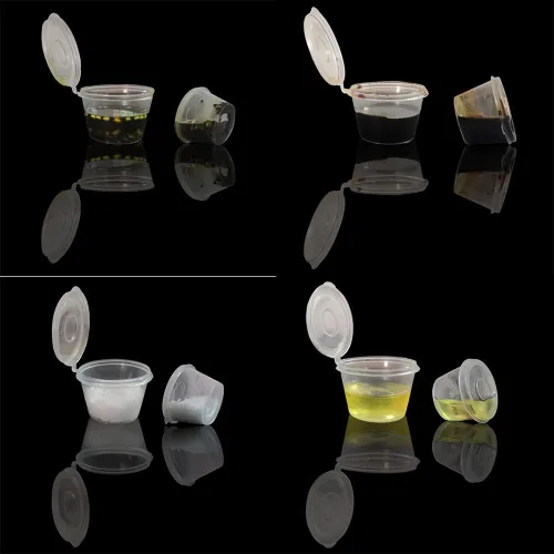 Miniatura 4 de MIUPOO Vasos de plástico para soufflé, desechables transparentes a prueba de fugas con tapa con bisagras, se utilizan para varias salsas, muestras