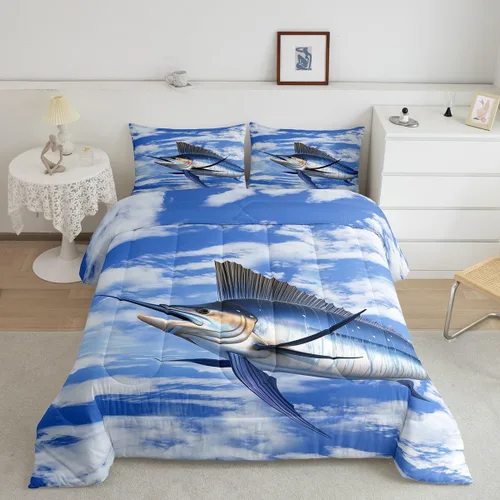 Miniatura 21 de Erosebridal Juego de ropa de cama de pesca tamaño individual, juego de edredón de peces coloridos para niños, adolescentes, hombres, pescadores
