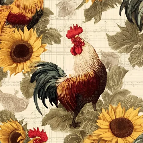 Papel tapiz autoadhesivo de 17.7 x 118.1 pulgadas, diseño de gallo, girasoles, vintage, floral, crema, decoración de pared, papel de contacto, papel