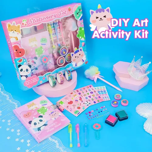 Miniatura 3 de Diario de animales para niñas con cerradura, juego de papelería de animales con diario secreto, sellos, bolígrafos, cuaderno de diario, regalo