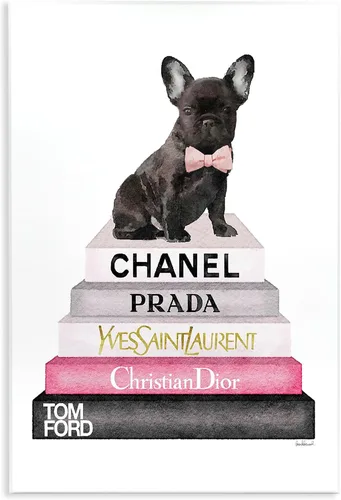Stupell Industries Amanda Greenwood - Placa artística de pared con texto en inglés "Book Stack Fashion French Bulldog", 13 x 19 pulgadas, fácil de